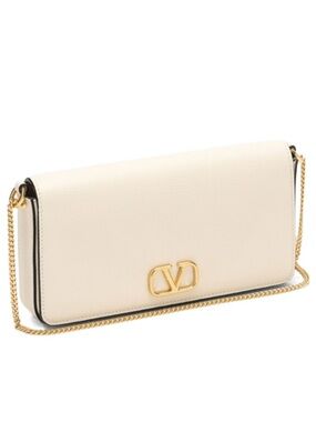 Valentino Garavani Ivory Leather Chain Crossbody Bag with Gold Logo